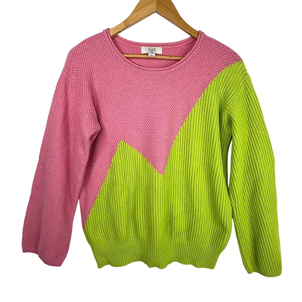 Victor Glemaud For Target Green & Pink Neon Colorblock Sweater M